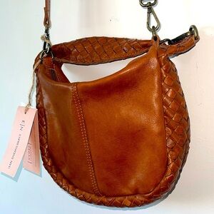 Brown Shoulder Bag with Saddle Shape and Adjustable Strap